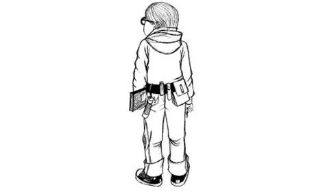 Harriet holding her notebook, and looking
